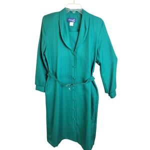 NWT Belted Long Sleeve Shirt Dress VTG Nancy II Green Button Front Womens Sz 12P